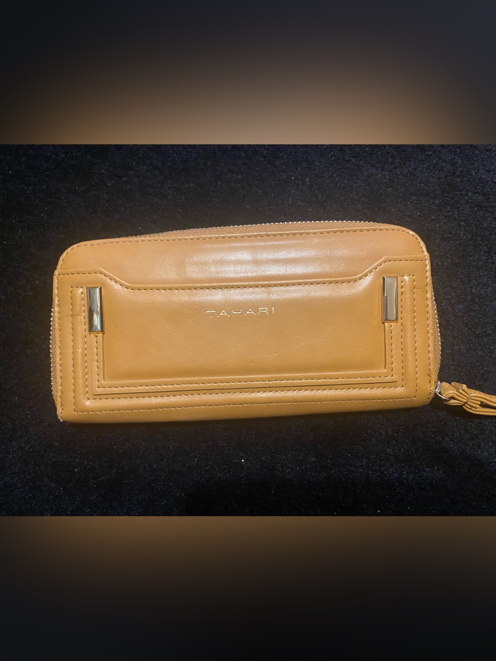 Tahari Caramel Tan Leather Zip-Around Wallet Phone Case
